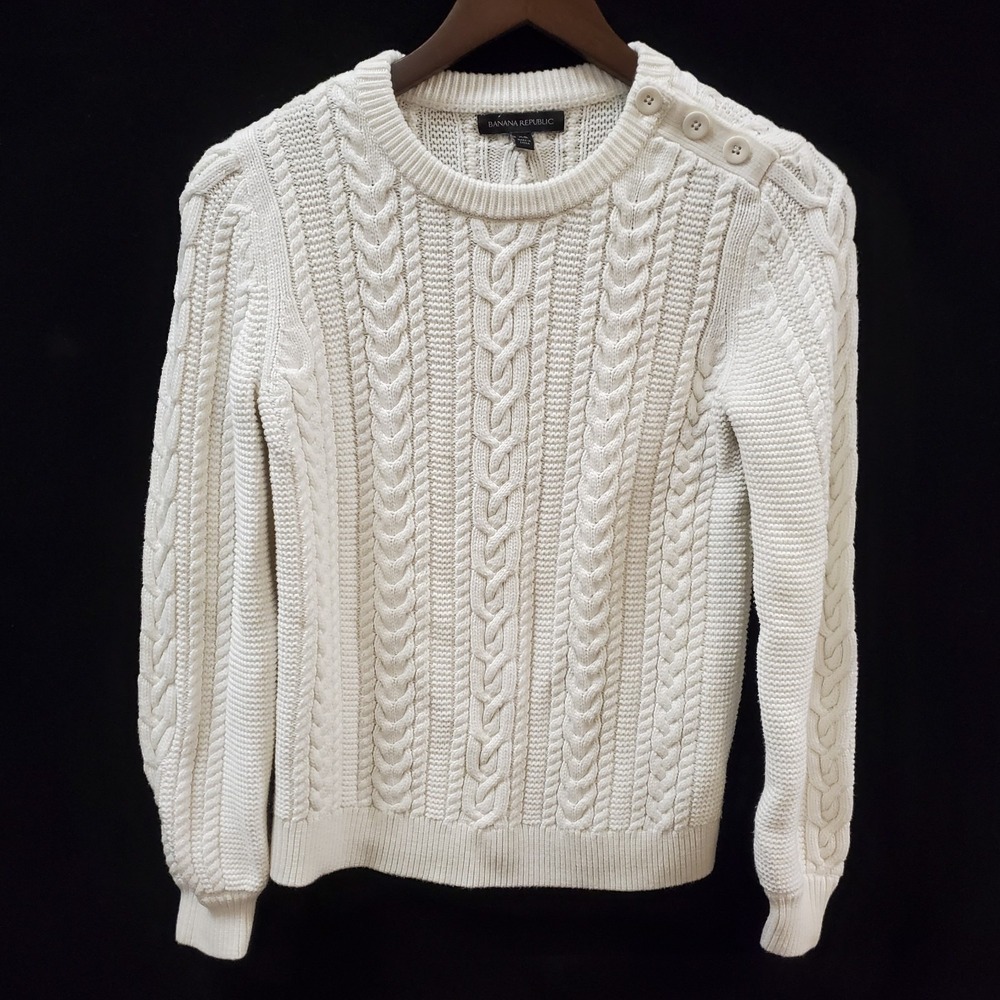 Banana Republic Women Fisherman Cable Knit Old Money Tennis Prep Sweater Size XS
